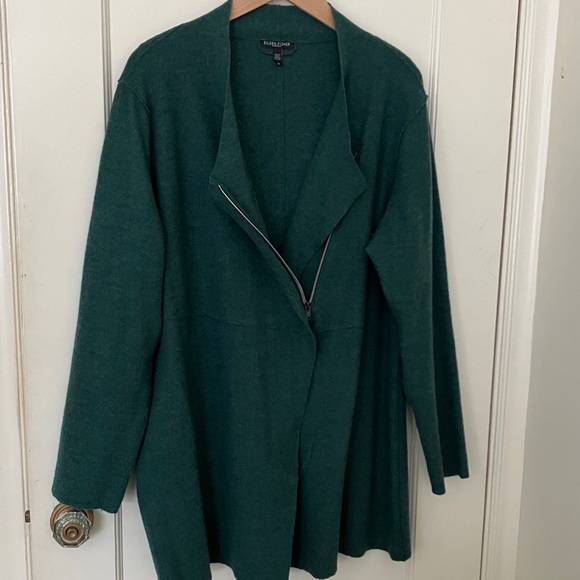 Eileen Fisher Boiled/Felted Wool Moto Asymmetrical Sweater/Jacket size 1X - Picture 4 of 12